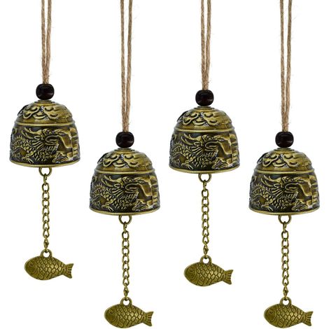 Fengshui 4 Pcs Vintage Dragon Bell Set Brass Bell Outdoor Lucky Home Garden Patio Indoor Outdoor Decoration (1/5)