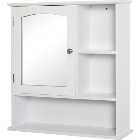 Armoire de salle de bain kleankin avec miroir et grand espace de rangement, armoire murale avec étagère intérieure réglable et étagères ouvertes, 60 x 18 x 63 cm, blanc