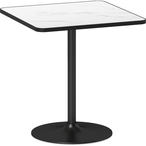 Table de cuisine moderne 4 personnes avec plateau marbre blanc et piètement rond, 70 x 70 cm, salle à manger élégante (1/5)