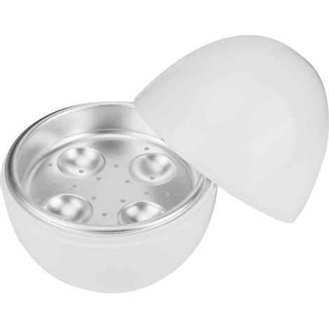 Cocedor de huevos, compuesto de aluminio y plástico, 4 huevos, apto para microondas, uso doméstico (1/5)
