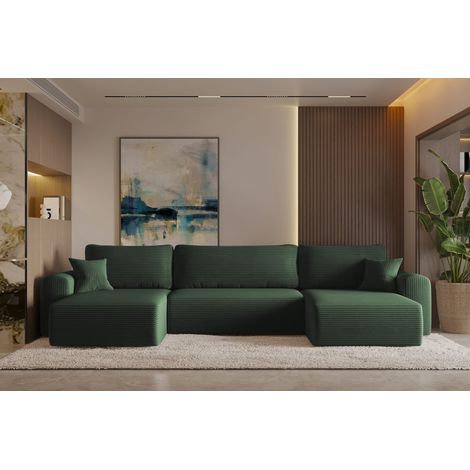 Ecksofa mit schlaffunktion und bettkasten, Sofa U-form, Couch U-form CAPRI Poso Grün (1/4)