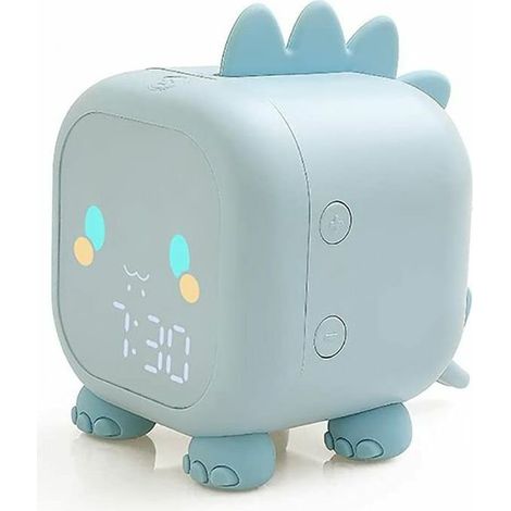 Réveil dinosaure mignon pour enfants, rechargeable par USB, affiche automatiquement l'heure, la date et la température, lampe de chevet avec fonction snooze et veilleuse à activation vocale. (1/4)