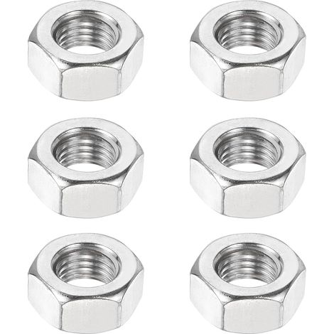 Écrous Hexagonaux M10x1.25mm, 6Pcs Acier Inoxydable 304 Filetage Fin Métrique 17mm Largeur, 8mm Hauteur Écrous de Blocage pour Machines, Automobile et Usage Industriel (1/5)