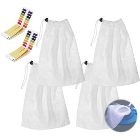 4 sacs de nettoyage de piscine, sac filtrant sous vide de piscine à mailles fines, sac en filet avec cordon de serrage et serrure/+2 morceaux de bandelettes de test de pH