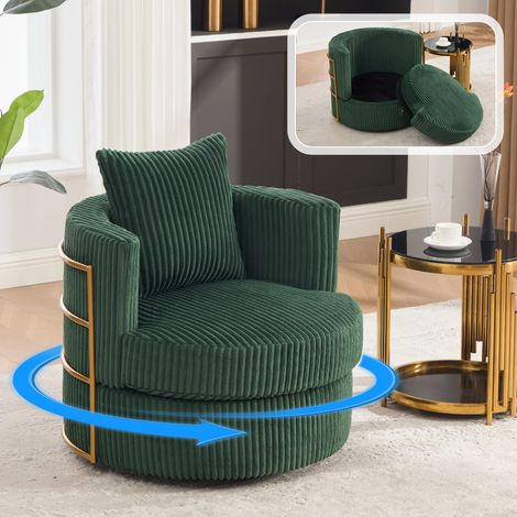 Fauteuil Pivotant 360° en Velours Côtelé avec Coffre de Rangement Intégré Fauteuil Relax pour Salon Chambre Vert (1/5)