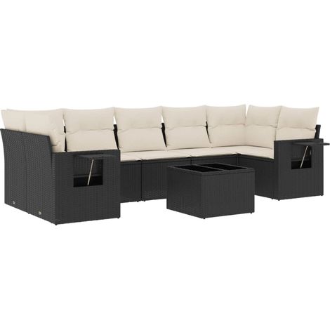 Sedute da esterno - Set Divani da Giardino con Cuscini 8 pz Nero in Polyrattan (1/5)