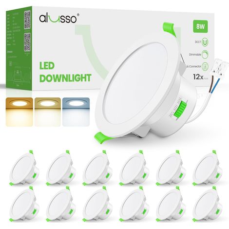 Spot LED Encastrable,8W Spot Led Dimmable 230V IP65, 3000K 4000K 5000K Réglables, Diamètre 95 mm,Diamètre du Trou Φ65-88mm,Éclairage de Plafond Pour Salle de Bain Salon, Lot de 12,Blanc (1/5)