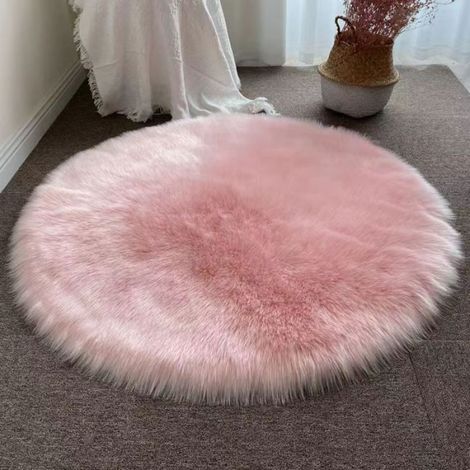 Tapis Rond - 100 cm - Antidérapant - Fibres Imitation Laine - Rose Clair (1/2)