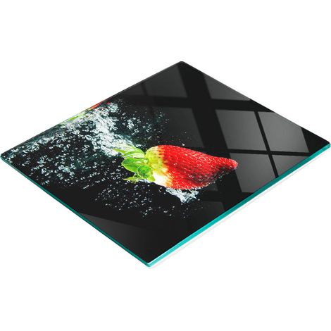 Tagliere da cucina decorativo in vetro con motivo fragola e acqua, 60x52 cm (1/5)