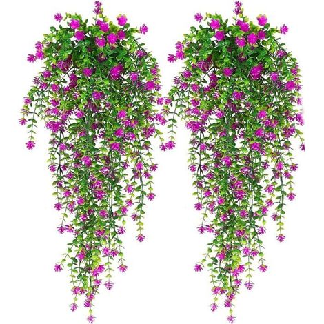 2pcs Plantes Tombantes Artificielles,Plantes Artificielles Suspendue,Fausses Fleurs Plante Tombante,Fleurs (couleur rouge) (1/5)