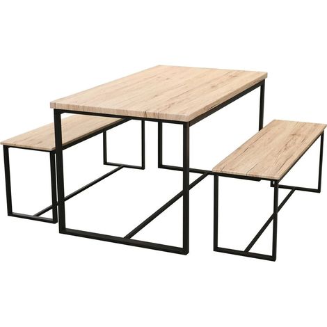Table Salle à Manger en Bois et Métal + 2 Bancs (1/5)