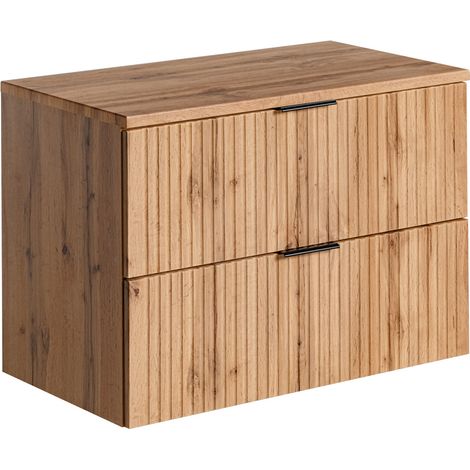 Waschtischunterschrank 80cm ADELAIDE-56, Wotaneiche mit gerillter Front, B/H/T ca. 80,6/59,2/46,5 cm (1/5)