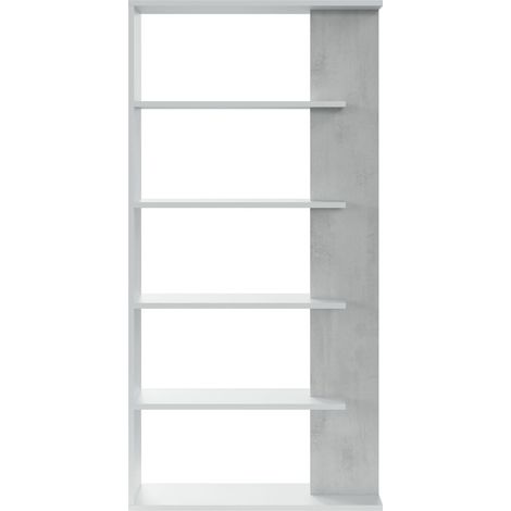 Libreria Santa Cruz Design Scaffale Mensola Moderna Mobile Per Libri Con Ripiani Per Soggiorno Salotto 180 x 90 x 25 cm (Colore Bianco e Grigio Cemento) - Colore: Bianco e grigio cemento (1/5)