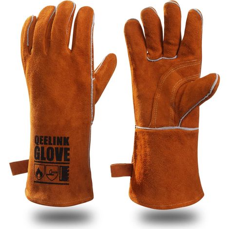 Welding Gloves - Heat Resistant and Wear Resistant Leather Lined Flame Retardant Seams - for Welders/Fireplace/Barbecue/Gardening (1/5)