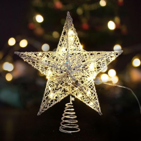 Estrellas luminosas para árbol de Navidad, estrellas doradas con purpurina calada, perfectas para decorar tu árbol de Navidad (plateadas).