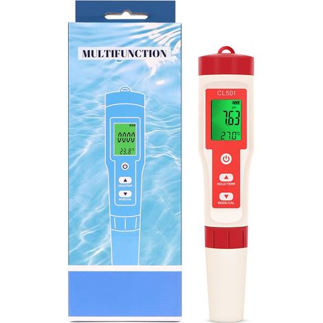 pH Chlore Mètre Piscine, pH-mètre, testeur de chlore 5 en 1, mesure pH, chlore, ORP, H2 et Température, testeur d'eau pour piscines, hydroponie, aquariums et eau potable (1/5)