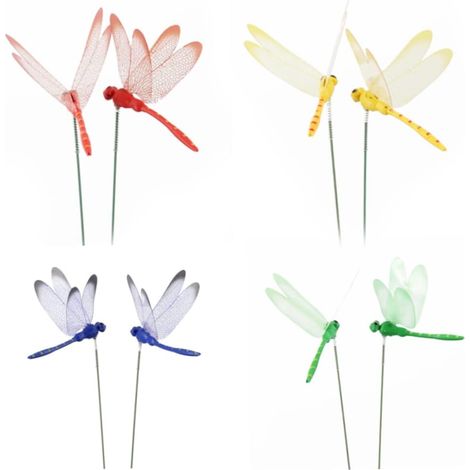 8 Pieces Statues Dragonfly Stakes Whimsical Gardening Animal Ornaments Plastic Whimsical Dragonflies on Sticks 8cm (1/4)