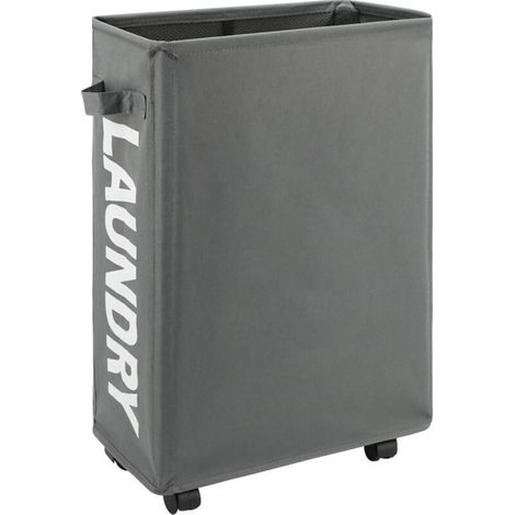 Panier à linge fin à roulettes de 55,9 cm avec poignée sur roulettes, panier à linge pliable, trieur et organisateur de linge pliable, grand panier de rangement (gris) (1/4)