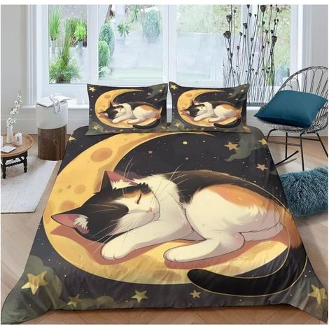 Drôle de Chat Housse De Couette Fille avec Taies D'Oreillers Parure De Lit Housses De Couettes Microfibre avec (240x260cm) - XUO (1/4)