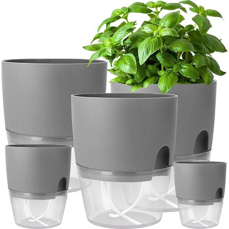 iDattel Blumentopf Kräutertopf Set selbstbewässernd Küchenkräuter Grau (1/5)