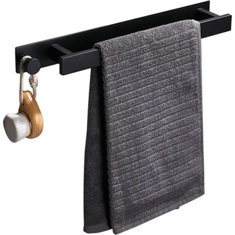 Porte-serviettes de salle de bain Porte-serviettes de douche Étendoir mural en acier inoxydable - 40 x 6 x 4,5 cm (15,7 x 2,3 x 1,7 po), Noir (1/5)