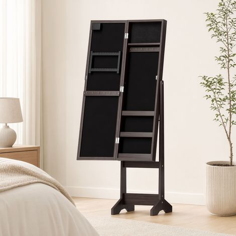 Armoire à Bijoux, Armoire de Rangement sur Pieds, Boîte à Bijoux avec Miroir Multi-Rangements Éclairage LED Marron Foncé (1/5)
