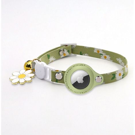 1PC vert Collier Chat Airtag,imprimé réglable Airtag Collier pour Chat avec Cloche, Coque de Protection en Silicone Compatible avec Apple Airtag, Boucle de Sécurité Breakaway pour Chatons (1/5)