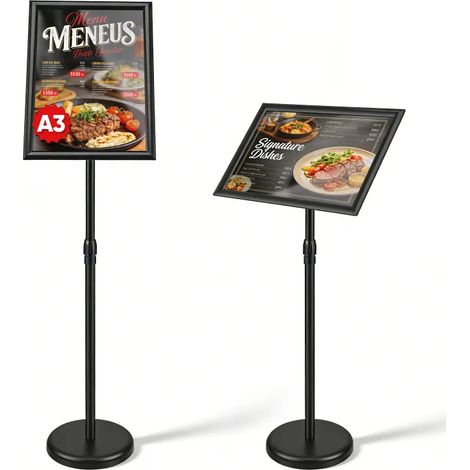 Présentoir d'information format A4, base stable, hauteur réglable, rotation à 360° Porte-affiches, étanche à l'eau et à la poussière, idéal pour les menus, restaurants, boutiques, espaces d'accueil, (1/5)