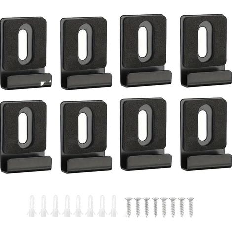 Lot de 8 clips de miroir en métal, support mural avec tampon à vis en caoutchouc, crochet de suspension robuste pour cadre photo, miroir, panneau d'affichage (noir) (1/5)