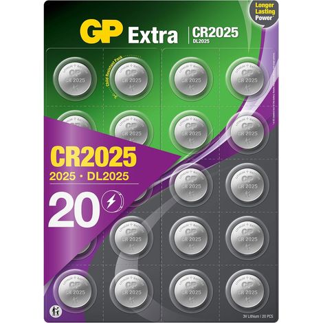 Piles CR2025 Lot de 20 - Batteries CR 2025 Lithium 3V - GP Extra (1/5)