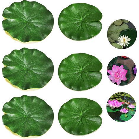 Lot de 6 feuilles de lotus artificielles, feuilles de lys décoratives pour étang, piscine, terrasse, aquarium, 10 cm/15 cm (1/5)