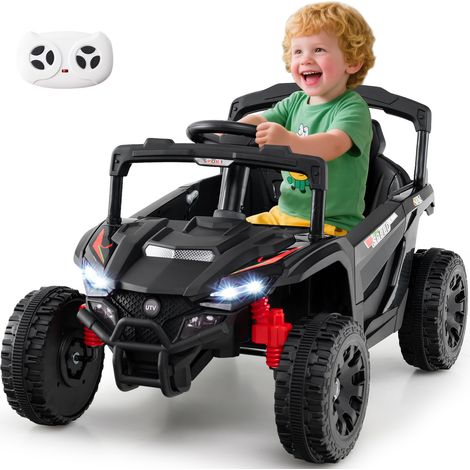 Voiture électrique 12V pour Enfants, Camion UTV avec Télécommande, 3 Vitesses, Lumières LED, Musique, Klaxon & Suspension à Ressort, Noir (1/5)