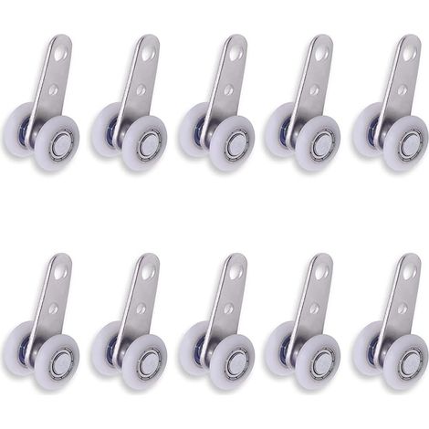 Lot de 10 poulies en métal 49 x 22 mm avec 2 roues en plastique pour portes coulissantes d'armoire (1/5)