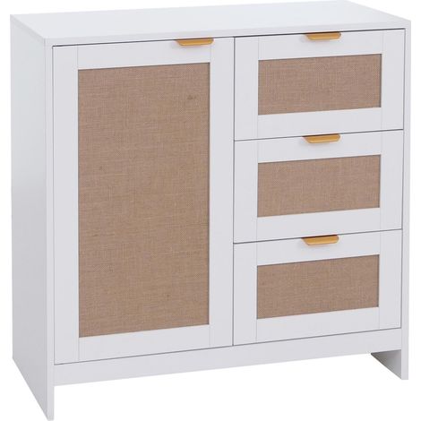 Commode HWC-P50, armoire buffet haut, tiroirs, compartiment de rangement, faéade en MDF mélaminé lin (1/5)