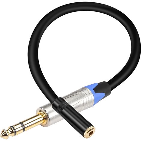 Adaptateur de casque 1/4 vers 1/8, fiche TRS 6,35 mm vers prise jack stéréo 3,5 mm, câble d'extension pour casque, amplificateur, guitare, amplificateur (0,3 m/1 FT) (1/5)