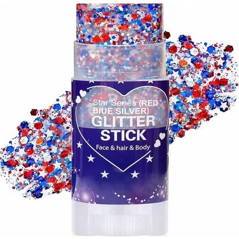 New Patriotic Face Hair Glitter Stick (July 4th) - 6-piece set