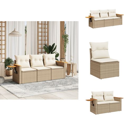 Salon de jardin avec coussins 3 pcs beige résine tressée - Salon De Jardin - Meuble De Jardin - Salon Extérieur - Ensemble De Canapés - Canapé D'extérieur (1/5)
