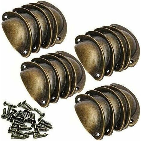 20 Poignée de Coquille Vintage pour Tiroir Armoire Porte Meuble Cuisine Fer Bouton de Placard avec Vis 82mm-Laiton Antique (1/4)