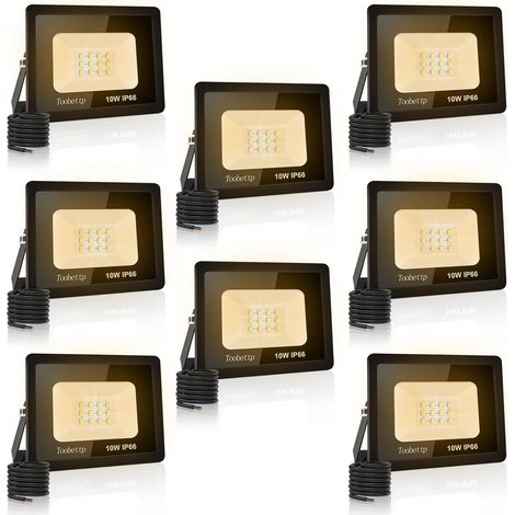 8PCS Projecteur LED Extérieur, 10W Spot LED Exterieur 1000LM Super Lumineux 3500K Blanc Chaud Éclairage de Sécurité Extérieur IP66 Imperméable pour Garage Jardin Terrasse Parking (1/5)