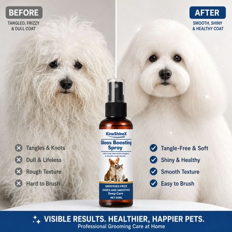 KineShineX Tierhaarpflegespray, geeignet für Katzen und Hunde, sorgt für Geschmeidigkeit, Glanz, entwirrt, spendet Feuchtigkeit und erfrischt. (1/4)
