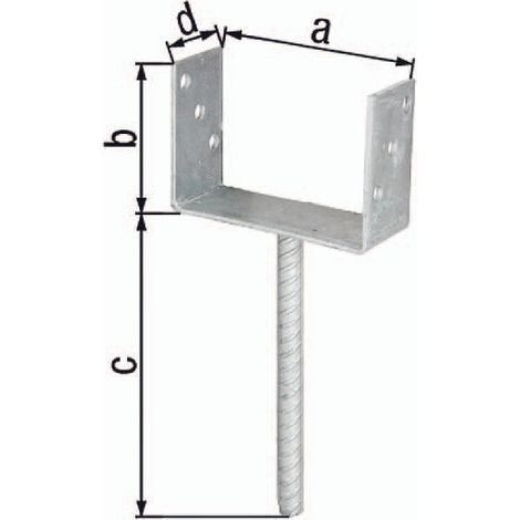 Supporto per pali U ETA-10/0210 101x100x200x60mm TZN con ancoraggio in cemento e barra ondulata