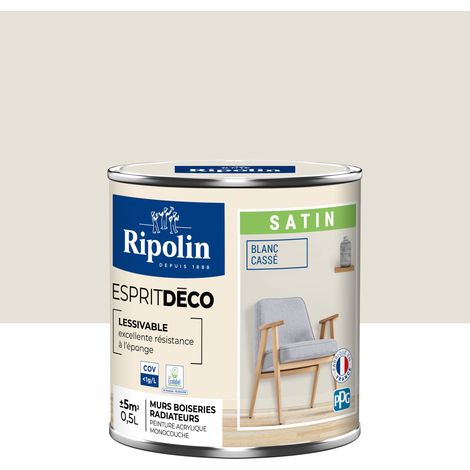 Ripolin – Peinture blanche mur et plafond satin 0,5L – Ultra-couvrante – A+ qualité air intérieur – Sec au toucher en 1h – Recouvrable en 4h (1/6)
