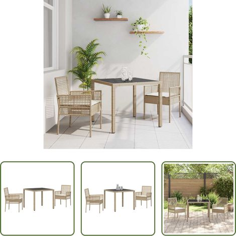 Garten Tisch - Garten Essgruppe 3 pcs Beige Poly-Rattan (1/5)