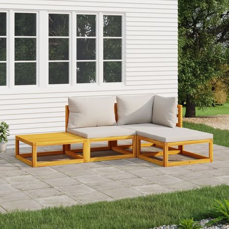 vidaXL Set muebles de jardín 4 pzas madera maciza y cojines gris claro (1/5)