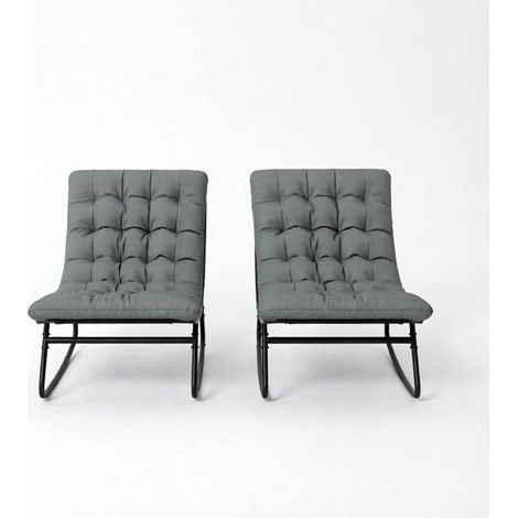 Lot de 2 fauteuils balancelle de jardin en tissu respirant, avec coussins épais et structure acier, assise stable pour terrasse, balcon ou véranda CHICFURN (1/5)