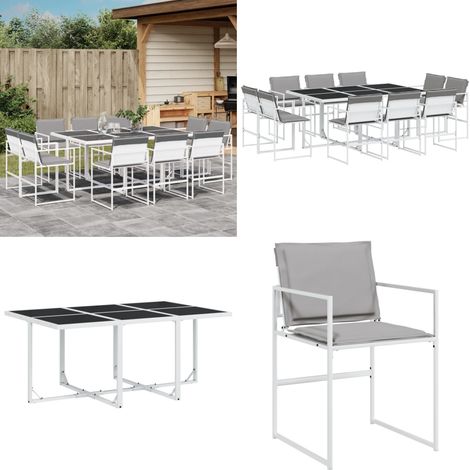 Ensemble à manger de jardin avec coussins 11pcs blanc textilène - Salon De Jardin - Mobilier De Jardin - Set De Table De Jardin - Table Et Chaises De Jardin - Chaise Pliable - Home & Living