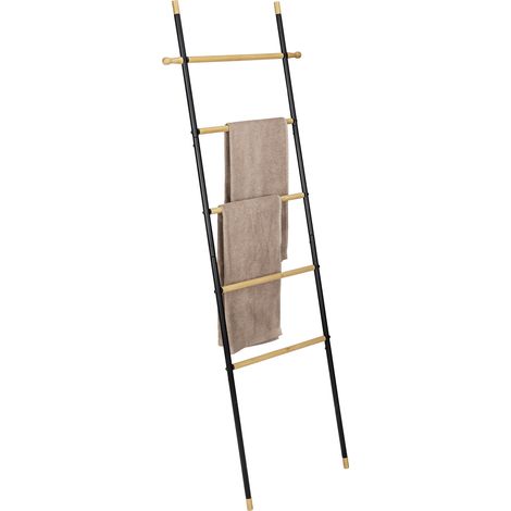 Wenko – Porte-serviettes échelle en bambou massif – 2 crochets – Acier peint noir – Dimensions 43,5 cm x 162 cm x 2 cm – Style industriel Loft (1/7)