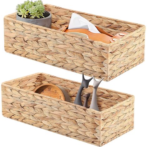 Boite Rangement, Panier Osier pour Maison, Salle de Bain, Salon et Chambre, Ensemble de Deux, Grand 37×16.5×11cm, Petit 33×12.5×10cm, Jacinthe d'eau (1/5)