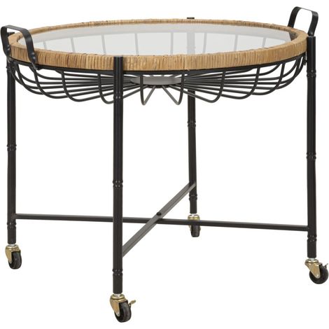 Table Basse à Roulettes "Cebu" 70cm Noir & Naturel (1/5)