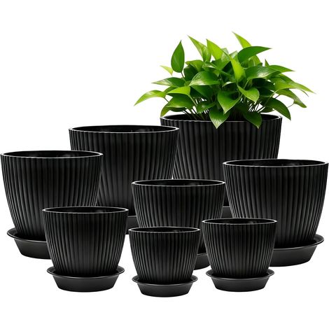 8 Pack Flower Pots: Plastic Flower Pot with Saucer, Durable Plastic Flower Pot, Minimalist Design for Home and Office Decoration (1/5)